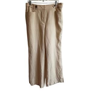 Talbots Linen Wide Leg High Rise Khaki Tan Pant 12P